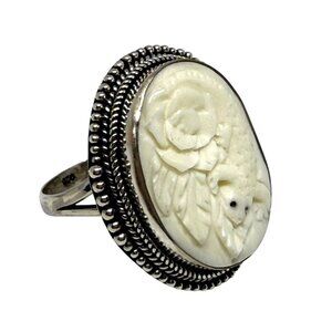 Handcrafted Sterling Silver 925 Indonesian Oval Floral Carved 10 Beaded edge
